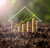 Huisje met geld stijgend