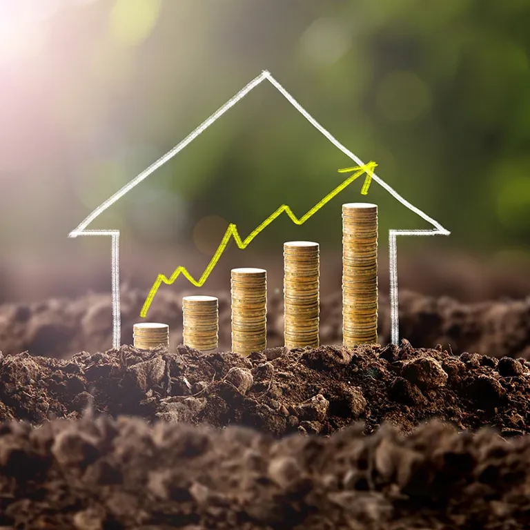 Huisje met geld stijgend